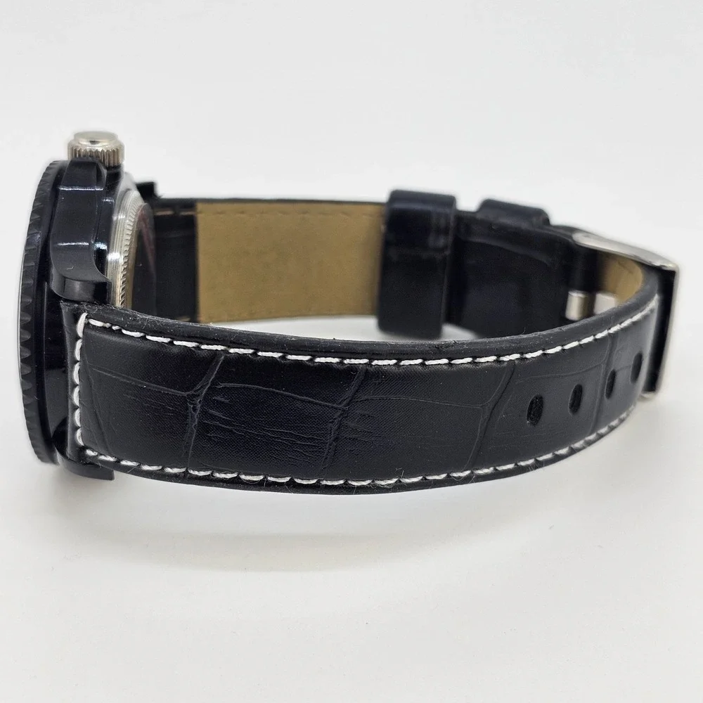 40MM Women's Watch Zebra Dial Black Case Black Leather Bands New Battery‎